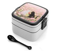 FodPand Double-Layer Bento Box with Spoon, 1000ml Leak-Proof Lunch Container - Divided Compartments & Easy Carry Handle, Couple Heart Cats Lunch Box for Office, Picnic