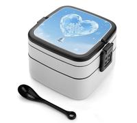 FodPand Double-Layer Bento Box with Spoon, 1000ml Leak-Proof Lunch Container - Divided Compartments & Easy Carry Handle, Winter Hearts Lunch Box for Office, Picnic