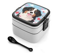 FodPand Double-Layer Bento Box with Spoon, 1000ml Leak-Proof Lunch Container - Divided Compartments & Easy Carry Handle, Bernese Dog Hearts Lunch Box for Office, Picnic