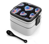 FodPand Double-Layer Bento Box with Spoon, 1000ml Leak-Proof Lunch Container - Divided Compartments & Easy Carry Handle, Rainbow Love Heart Lunch Box for Office, Picnic