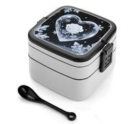 FodPand Double-Layer Bento Box with Spoon, 1000ml Leak-Proof Lunch Container - Divided Compartments & Easy Carry Handle, Winter Art Hearts Lunch Box for Office, Picnic