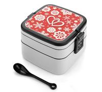 FodPand Double-Layer Bento Box with Spoon, 1000ml Leak-Proof Lunch Container - Divided Compartments & Easy Carry Handle, Valentine Hearts Snowflake Flower Lunch Box for Office, Picnic