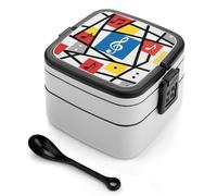 FodPand Double-Layer Bento Box with Spoon, 1000ml Leak-Proof Lunch Container - Divided Compartments & Easy Carry Handle, Music Notes Lunch Box for Office, Picnic