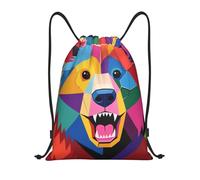 FodPand Drawstring Backpack Bag 3D Bear Sports Gym Sackpack for Men & Women, Waterproof Cinch Bags for Travel, Black, S, Travel Backpacks