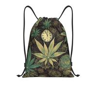 FodPand Drawstring Backpack Bag A Puff in Time Weed Sports Gym Sackpack for Men & Women, Waterproof Cinch Bags for Travel, Black, M, Travel Backpacks
