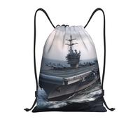 FodPand Drawstring Backpack Bag Aircraft Carrier Sports Gym Sackpack for Men & Women, Waterproof Cinch Bags for Travel, Black, M, Travel Backpacks