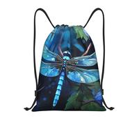 FodPand Drawstring Backpack Bag Art Blue Dragonfly Sports Gym Sackpack for Men & Women, Waterproof Cinch Bags for Travel, Black, S, Travel Backpacks
