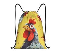 FodPand Drawstring Backpack Bag Art Chicken Painting Sports Gym Sackpack for Men & Women, Waterproof Cinch Bags for Travel, Black, S, Travel Backpacks