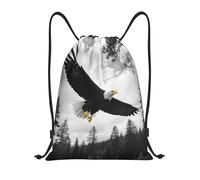 FodPand Drawstring Backpack Bag Balck Eagle Forest Sports Gym Sackpack for Men & Women, Waterproof Cinch Bags for Travel, Black, S, Travel Backpacks