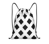 FodPand Drawstring Backpack Bag Black Rhombus Sports Gym Sackpack for Men & Women, Waterproof Cinch Bags for Travel, Black, M, Travel Backpacks