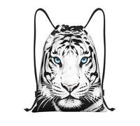FodPand Drawstring Backpack Bag Black White Tiger Sports Gym Sackpack for Men & Women, Waterproof Cinch Bags for Travel, Black, M, Travel Backpacks