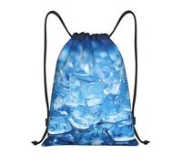 FodPand Drawstring Backpack Bag Blue ice cube background Sports Gym Sackpack for Men & Women, Waterproof Cinch Bags for Travel, Black, S, Travel Backpacks