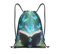 FodPand Drawstring Backpack Bag Book Butterfly Glitter Sports Gym Sackpack for Men & Women, Waterproof Cinch Bags for Travel, Black, S, Travel Backpacks