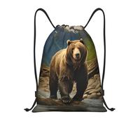 FodPand Drawstring Backpack Bag Brown bear Sports Gym Sackpack for Men & Women, Waterproof Cinch Bags for Travel