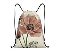 FodPand Drawstring Backpack Bag Brown Poppy Floral Sports Gym Sackpack for Men & Women, Waterproof Cinch Bags for Travel, Black, S, Travel Backpacks