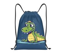 FodPand Drawstring Backpack Bag Cartoon crocodile Sports Gym Sackpack for Men & Women, Waterproof Cinch Bags for Travel, Black, S, Travel Backpacks