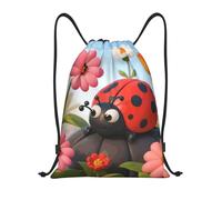 FodPand Drawstring Backpack Bag Cartoon Ladybug Flower Sports Gym Sackpack for Men & Women, Waterproof Cinch Bags for Travel, Black, M, Travel Backpacks