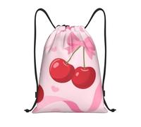 FodPand Drawstring Backpack Bag Cherry Bow With Red Lips Sports Gym Sackpack for Men & Women, Waterproof Cinch Bags for Travel, Black, M, Travel Backpacks