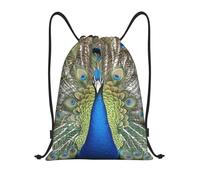 FodPand Drawstring Backpack Bag Color Peacock Sports Gym Sackpack for Men & Women, Waterproof Cinch Bags for Travel, Black, M, Travel Backpacks