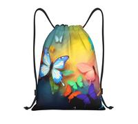 FodPand Drawstring Backpack Bag Colorful with butterfly Sports Gym Sackpack for Men & Women, Waterproof Cinch Bags for Travel, Black, S, Travel Backpacks