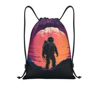 FodPand Drawstring Backpack Bag Cool Astronaut Sports Gym Sackpack for Men & Women, Waterproof Cinch Bags for Travel, Black, S, Travel Backpacks