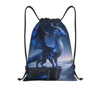 FodPand Drawstring Backpack Bag Cool Dragon Standing on the Cliff Edge Sports Gym Sackpack for Men & Women, Waterproof Cinch Bags for Travel, Black, S, Travel Backpacks