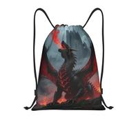 FodPand Drawstring Backpack Bag Cool Red and Black Medieval Fantasy Dragon Sports Gym Sackpack for Men & Women, Waterproof Cinch Bags for Travel, Black, S, Travel Backpacks