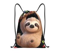 FodPand Drawstring Backpack Bag Cute Cartoon Sloth Sports Gym Sackpack for Men & Women, Waterproof Cinch Bags for Travel, Black, M, Travel Backpacks