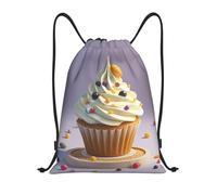 FodPand Drawstring Backpack Bag Cute Cupcake Sports Gym Sackpack for Men & Women, Waterproof Cinch Bags for Travel, Black, M, Travel Backpacks