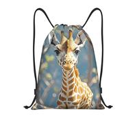 FodPand Drawstring Backpack Bag Cute Giraffe Flowers Sports Gym Sackpack for Men & Women, Waterproof Cinch Bags for Travel, Black, S, Travel Backpacks