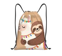 FodPand Drawstring Backpack Bag Cute Sloth and Llama Hug Sports Gym Sackpack for Men & Women, Waterproof Cinch Bags for Travel, Black, S, Travel Backpacks