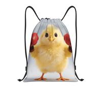 FodPand Drawstring Backpack Bag Cute Yellow Boxing Chick Sports Gym Sackpack for Men & Women, Waterproof Cinch Bags for Travel, Black, M, Travel Backpacks