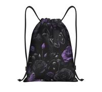 FodPand Drawstring Backpack Bag Dark Floral Butterfly Sports Gym Sackpack for Men & Women, Waterproof Cinch Bags for Travel, Black, M, Travel Backpacks