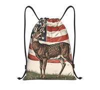 FodPand Drawstring Backpack Bag Deer American Flag Sports Gym Sackpack for Men & Women, Waterproof Cinch Bags for Travel, Black, S, Travel Backpacks
