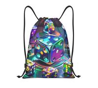 FodPand Drawstring Backpack Bag Dice Graphics Sports Gym Sackpack for Men & Women, Waterproof Cinch Bags for Travel, Black, M, Travel Backpacks