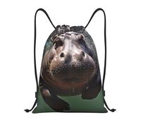 FodPand Drawstring Backpack Bag Diving Hippo Sports Gym Sackpack for Men & Women, Waterproof Cinch Bags for Travel, Black, S, Travel Backpacks