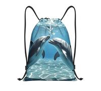 FodPand Drawstring Backpack Bag Dolphins in Love Sports Gym Sackpack for Men & Women, Waterproof Cinch Bags for Travel, Black, S, Travel Backpacks