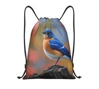 FodPand Drawstring Backpack Bag Eastern Bluebird Sports Gym Sackpack for Men & Women, Waterproof Cinch Bags for Travel, Black, M, Travel Backpacks