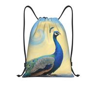 FodPand Drawstring Backpack Bag Elegant Peacock Sports Gym Sackpack for Men & Women, Waterproof Cinch Bags for Travel, Black, M, Travel Backpacks
