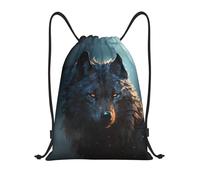FodPand Drawstring Backpack Bag Fantasy Wolf Sports Gym Sackpack for Men & Women, Waterproof Cinch Bags for Travel, Black, S, Travel Backpacks