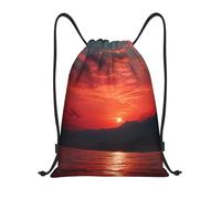 FodPand Drawstring Backpack Bag Fiery red sunset Sports Gym Sackpack for Men & Women, Waterproof Cinch Bags for Travel, Black, M, Travel Backpacks