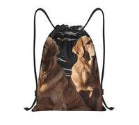 FodPand Drawstring Backpack Bag Golden Retrievers Sports Gym Sackpack for Men & Women, Waterproof Cinch Bags for Travel, Black, S, Travel Backpacks