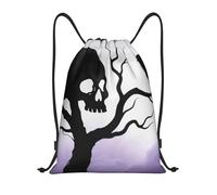 FodPand Drawstring Backpack Bag Gothic Skull Tree Sports Gym Sackpack for Men & Women, Waterproof Cinch Bags for Travel, Black, S, Travel Backpacks