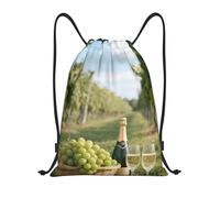 FodPand Drawstring Backpack Bag Green Grapes and Wine Sports Gym Sackpack for Men & Women, Waterproof Cinch Bags for Travel, Black, M, Travel Backpacks