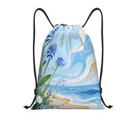 FodPand Drawstring Backpack Bag Hawaii Floral Blue Sports Gym Sackpack for Men & Women, Waterproof Cinch Bags for Travel, Black, S, Travel Backpacks