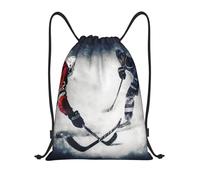 FodPand Drawstring Backpack Bag Ice Hockey Art Sports Gym Sackpack for Men & Women, Waterproof Cinch Bags for Travel, Black, S, Travel Backpacks