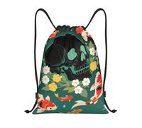 FodPand Drawstring Backpack Bag Koi Fish Skull Sports Gym Sackpack for Men & Women, Waterproof Cinch Bags for Travel, Black, S, Travel Backpacks