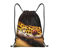 FodPand Drawstring Backpack Bag Leopard Little Gecko Sports Gym Sackpack for Men & Women, Waterproof Cinch Bags for Travel, Black, M, Travel Backpacks
