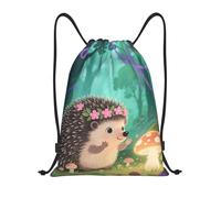 FodPand Drawstring Backpack Bag Lovely Hedgehog Sports Gym Sackpack for Men & Women, Waterproof Cinch Bags for Travel, Black, M, Travel Backpacks