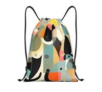 FodPand Drawstring Backpack Bag Mid-Century Modern Art Cat Sports Gym Sackpack for Men & Women, Waterproof Cinch Bags for Travel, Black, S, Travel Backpacks